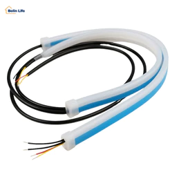 Fita de Led Automotivo Farol DRL Dupla Cor Branco e Amarelo Seta Universal À Prova D'Água 60cm