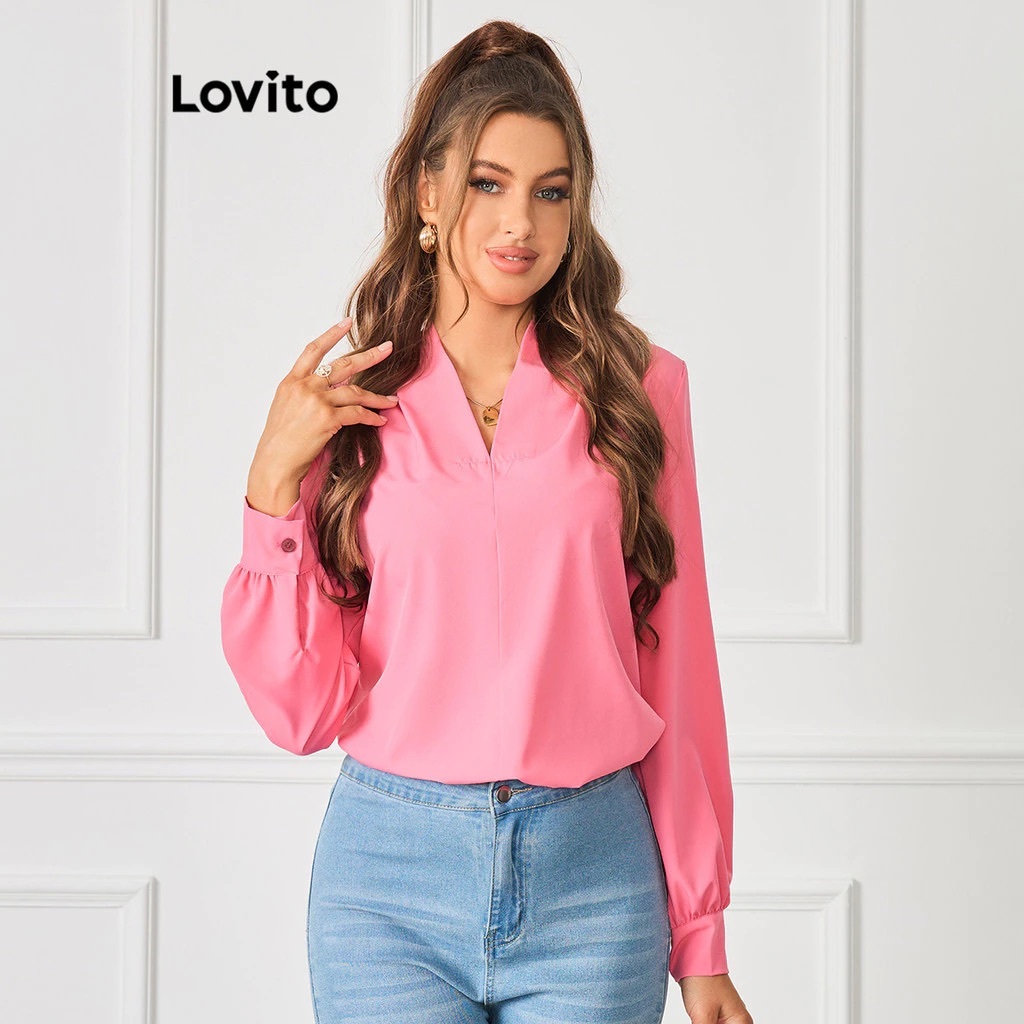 Lovito Camisa Blusa Manga Longa Elegante Feminina BRBLB10BR160
