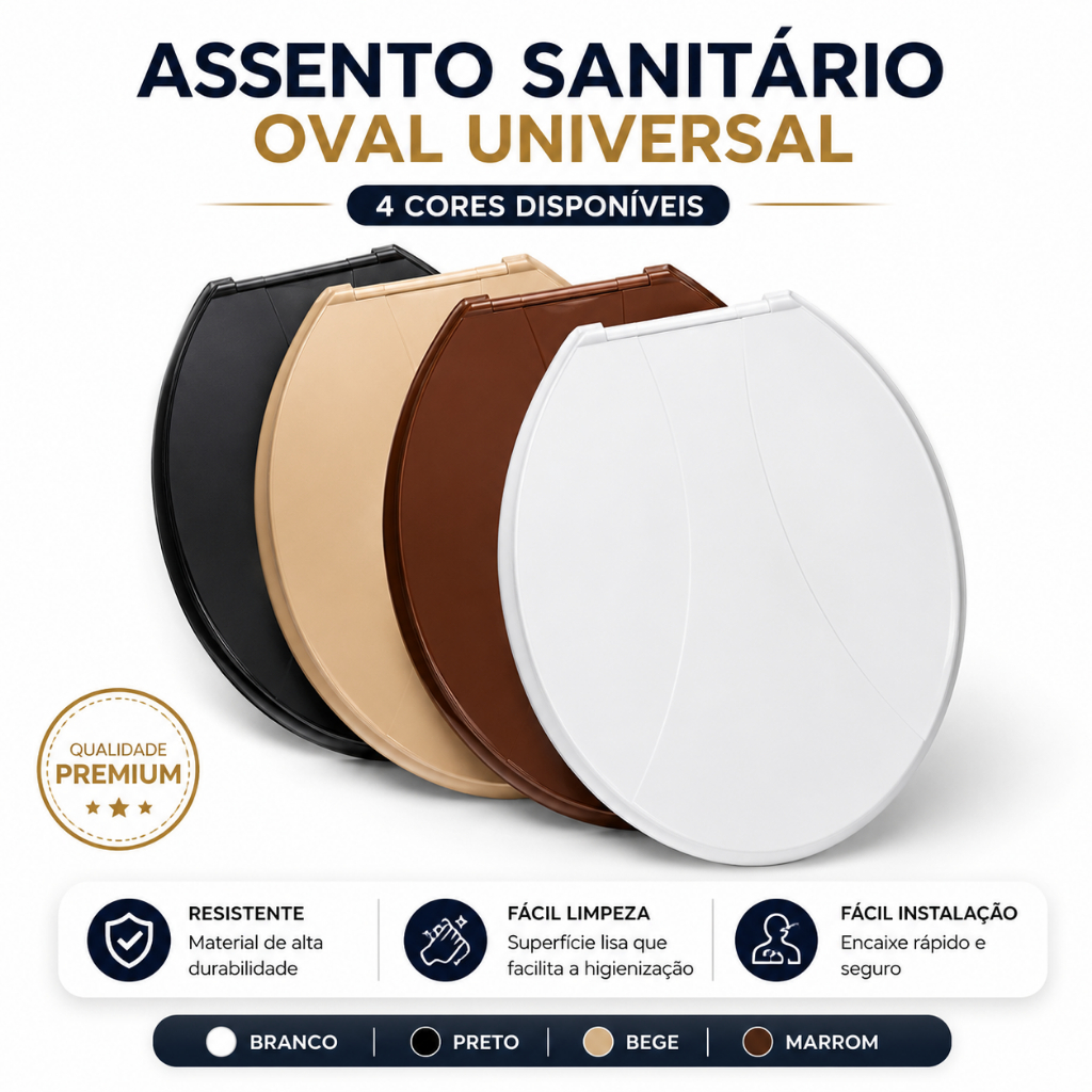 Assento Sanitario Universal Com Fechamento Suave Polipropileno Resistente Minimalista Para Banheiros
