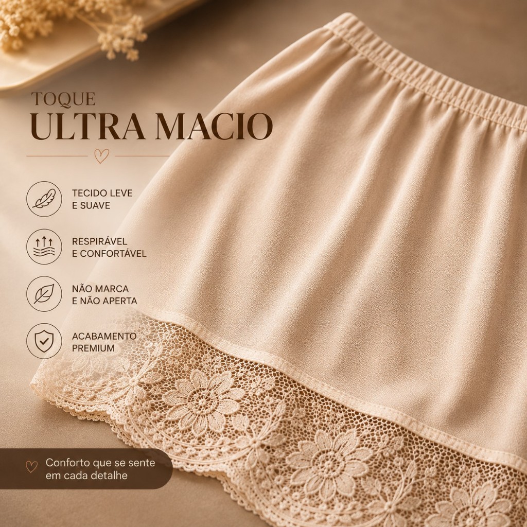 Anágua Feminina Com Renda Segunda Pele Para Vestido E Saia