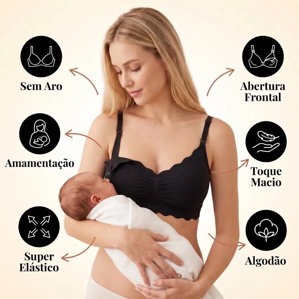 Kit 2 Ou 1 Unidade Sutiã Amamentação Com Alça E Fecho Ajustável Bojo Removivel