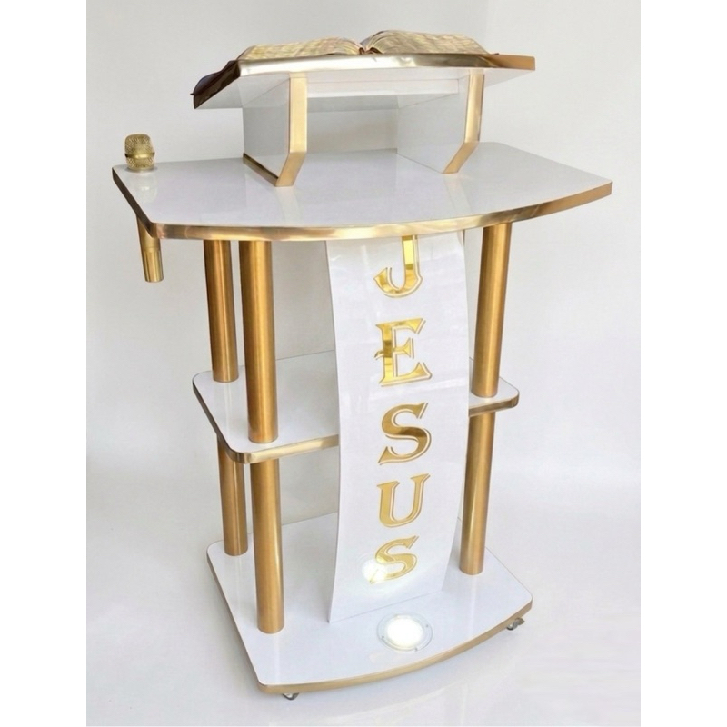 púlpito para igrejas e palestras com acabamento em dourado