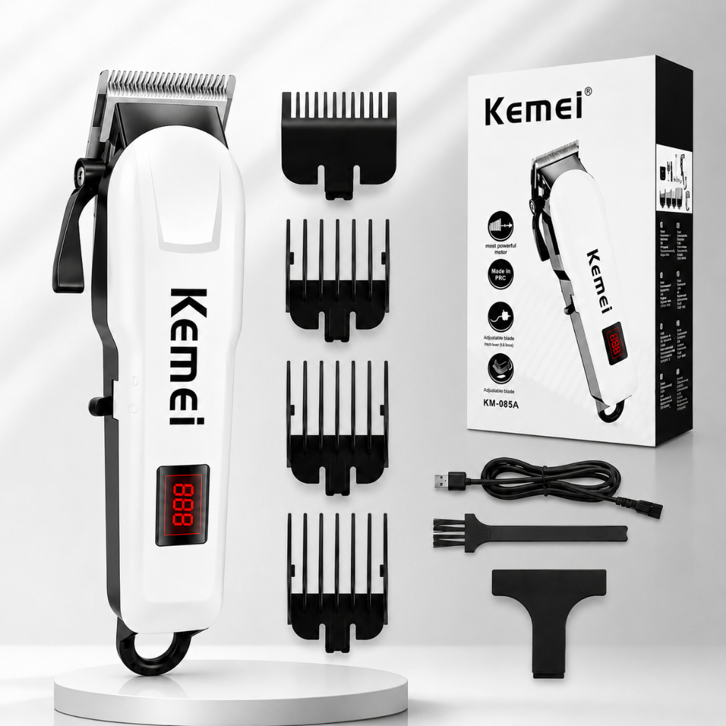 Máquina Cortar Cabelo Kemei Profissional S/fio Recarregável Cor Branca Km-809A