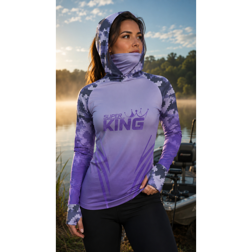 Camisa Camiseta de Pesca Feminina Dry Fit C/ Buff Uv50+ Sky-08