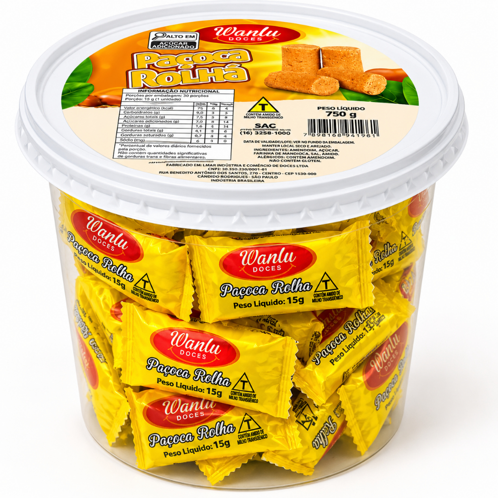 Pote Paçoca Rolha Embrulhada C/50 Undades 750g  Doces Wanlu
