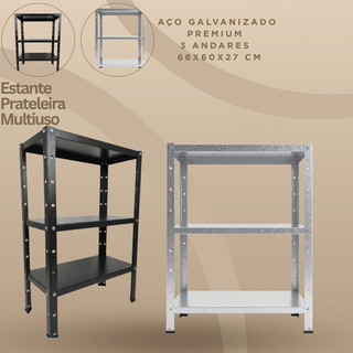 Estante Prateleira Multiuso Aço Galvanizado Premium | 3 Andares |  68x60x27 cm