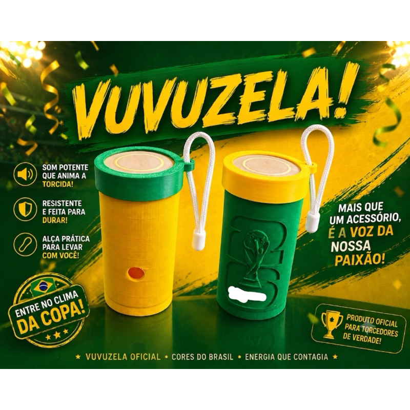 Mini Corneta Copa do Mundo Brasil - Som Vibrante e Leve, Ideal para Festas