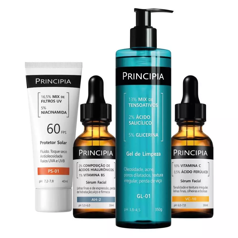 Principia Kit Essencial VC c/ Limpeza GL-01 + Sérum Vitamina VC-10 + Sérum Hialurônicos AH-2 + Protetor Solar PS-01 — imagem 1