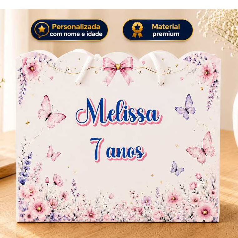 Sacolinha Personalizada Jardim das Borboletas com Nome e Idade | Lembrancinha de Aniversário
