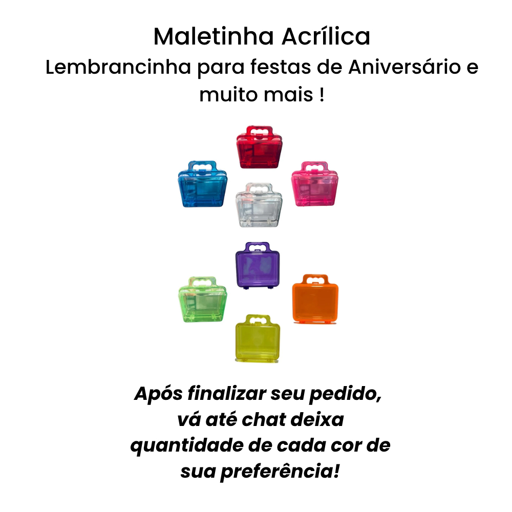 Maletinha Acrílica com 15 unidades para Lembrancinha para festas de Aniversário e Muito Mais