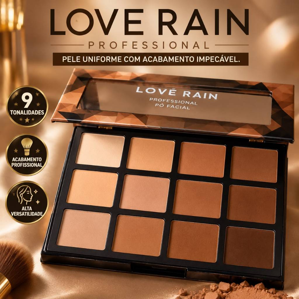 Paleta Pó Facial Love Rain Professional 9 Tons Contorno Iluminador Maquiagem