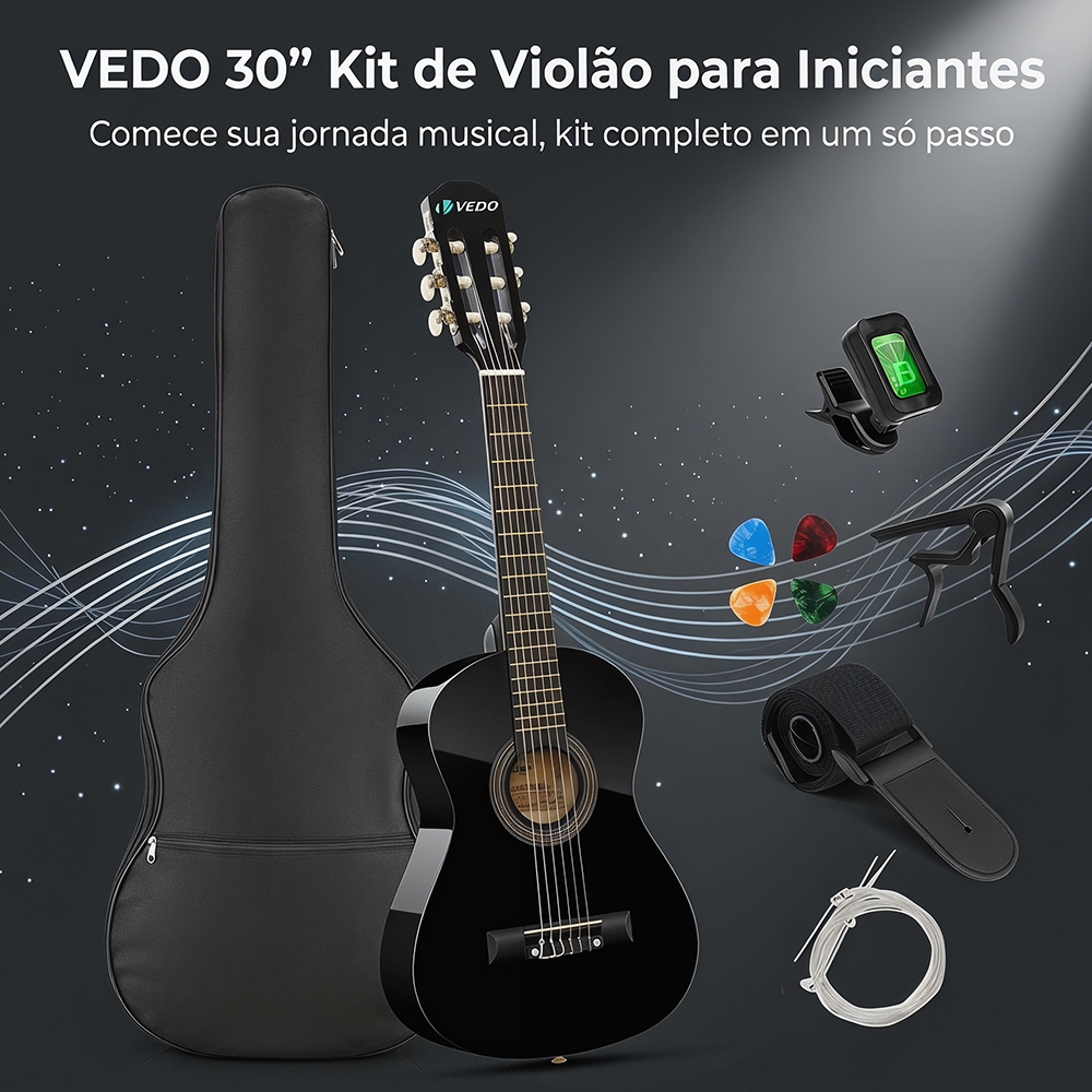 Guitarra acústica VEDO de 30 polegadas, ideal para iniciantes, crianças e adolescentes; kit de guitarra clássica em — imagem 2 de 2