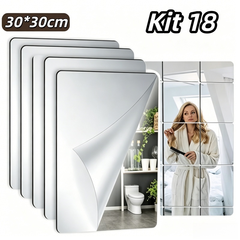 kit 18 /12 Espelhos Adesivo Decorativo De Parede 30x30 cm Quadrado