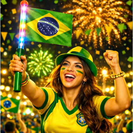 Bandeirinha do Brasil com Haste de LED Luminosa Torcedor Copa do Mundo