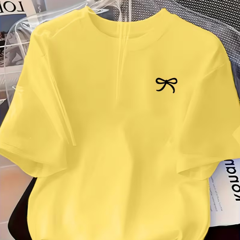 Camisa Camiseta Feminina Laço Desenho Minimalista Estilosa Confortável Tendência 100% Algodão