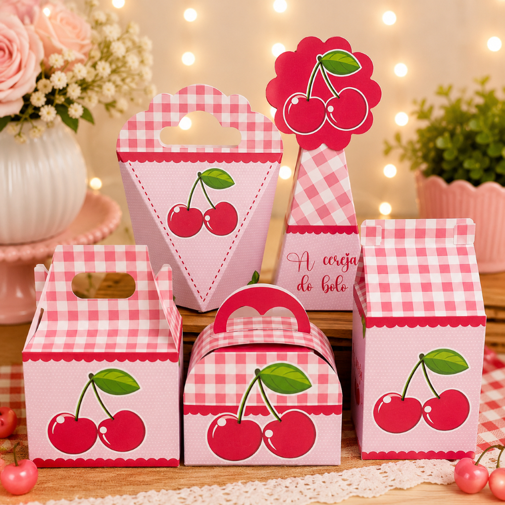Caixinhas CEREJINHA - Caixinhas para decoração e lembrancinha de aniversário - Pegue e Monte