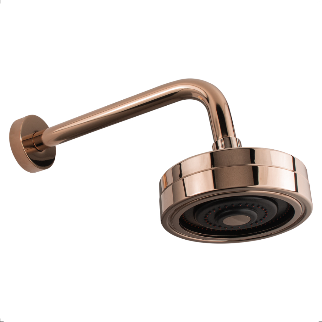 Chuveiro Ducha Articulável Gás e Solar Redondo Autolimpante Parede Inox Com Braço 25cm Banheiro Rose Gold Brilhante