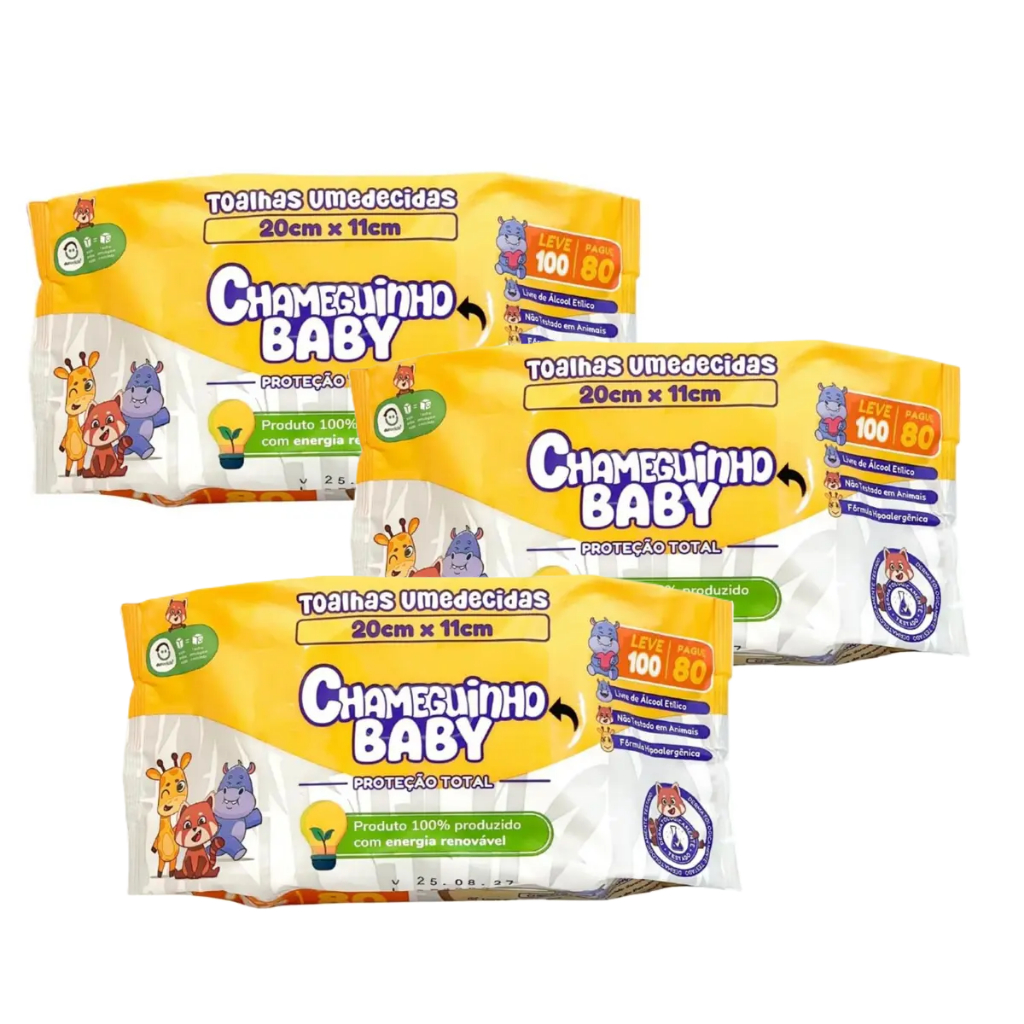 Toalha Umedecida Chameguinho Baby 100 Lenços | Limpeza Suave para Bebês | Sem Álcool