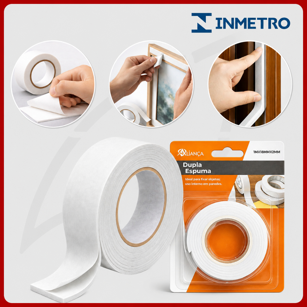 Fita Dupla Face Espuma Branca 18mm x 1m Alta Fixação