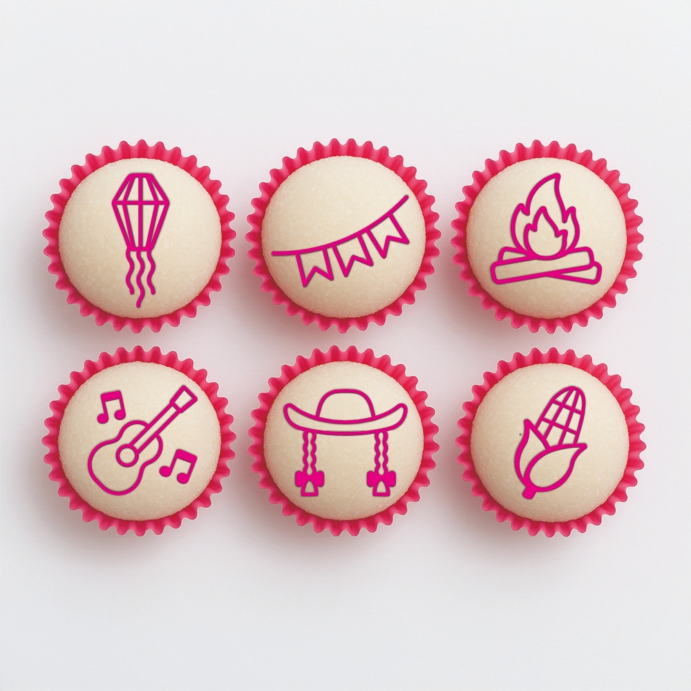 Festa Junina - Carimbos Para Brigadeiros e Docinhos - Kit com 6 unidades - Arraiá, Cural, Milho, Sertanejo, Bandeirinha
