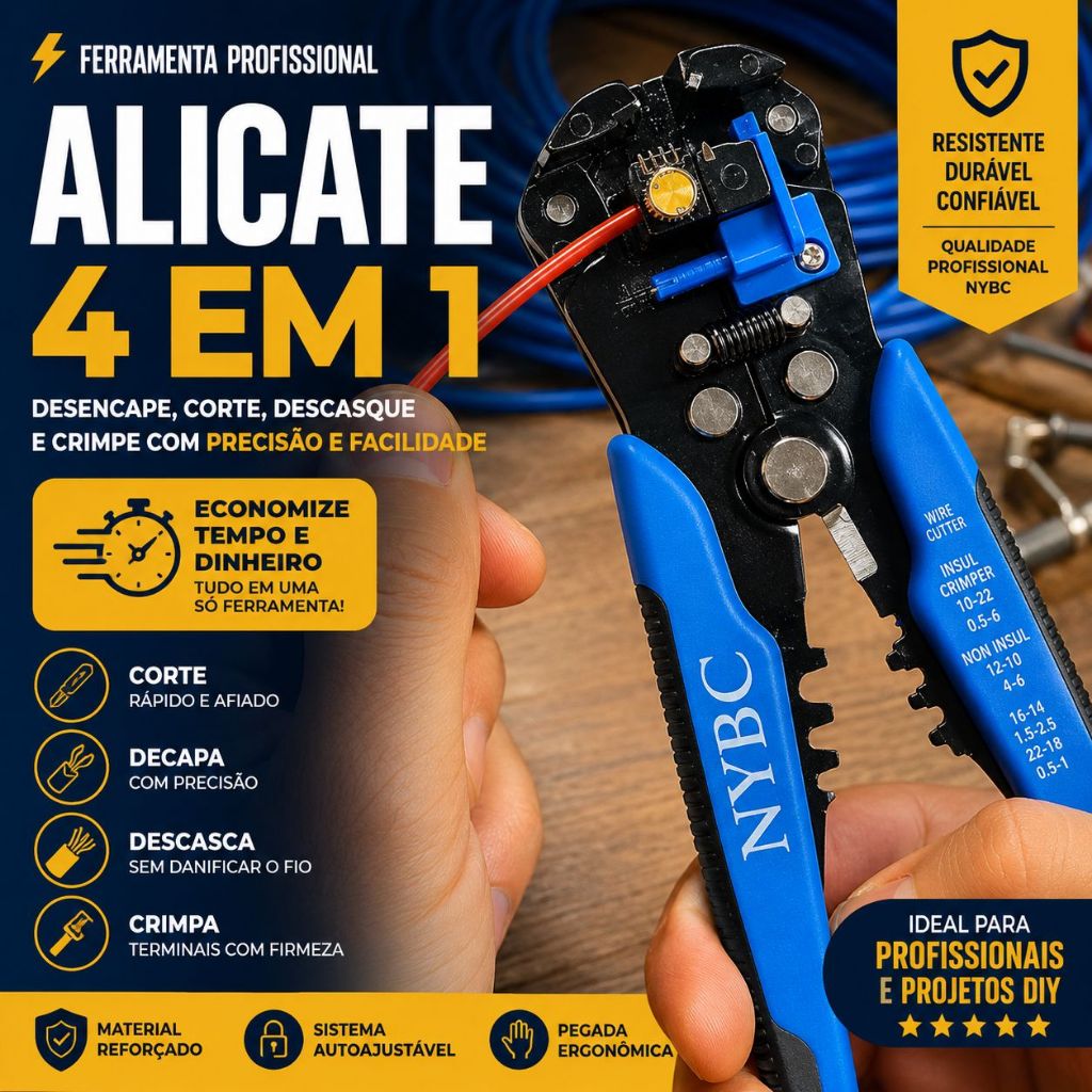 Alicate Decapador de Fio Crimpador Terminal Descascador Eletricista