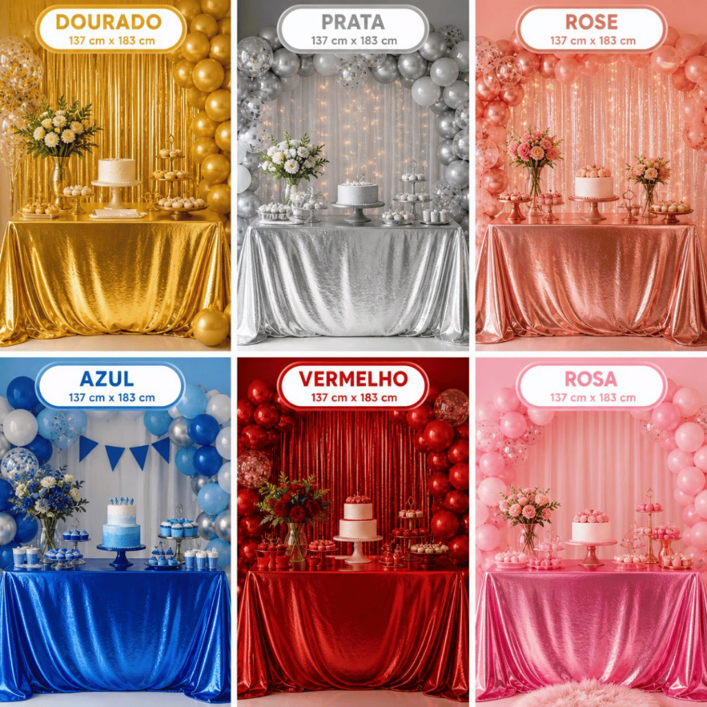 Toalhas de Mesa Metalizadas Brilhante 137cm x 183cm Decoração Luxo Festa Alta Qualidade um