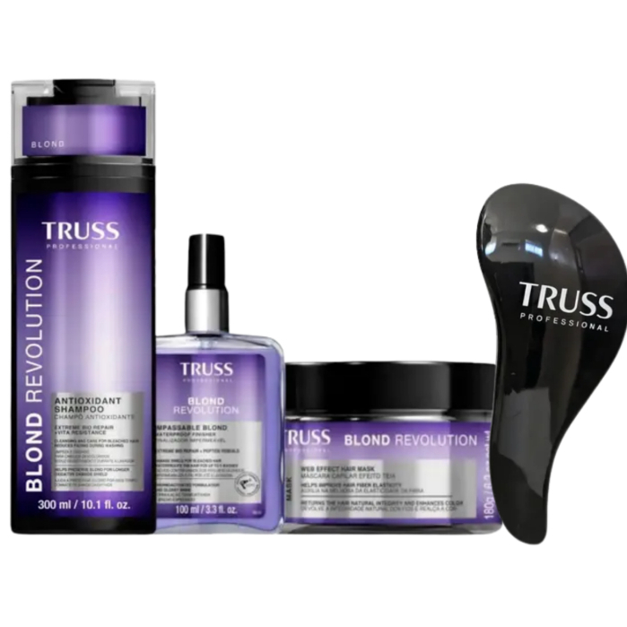 Kit Matizador Truss Blond Revolution Shampoo 300ml, Máscara 180g e Finalizador 100ml +BRINDE Escova Truss