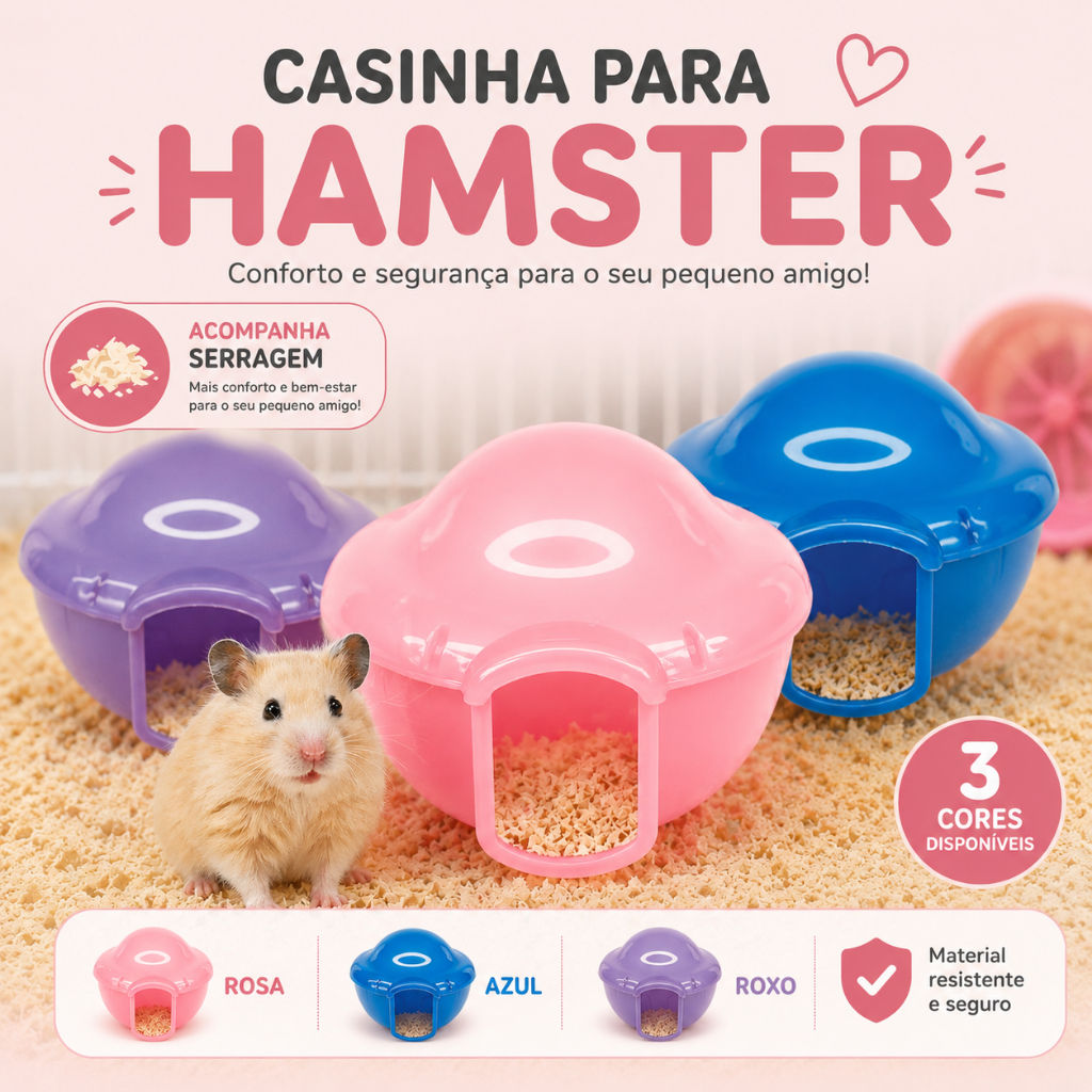 Casinha Casa Modelo Iglu Hamster Ratinho Gerbil Roedores Toca Ninho Com Fixador de Gaiola + Serragem Brinde Cores