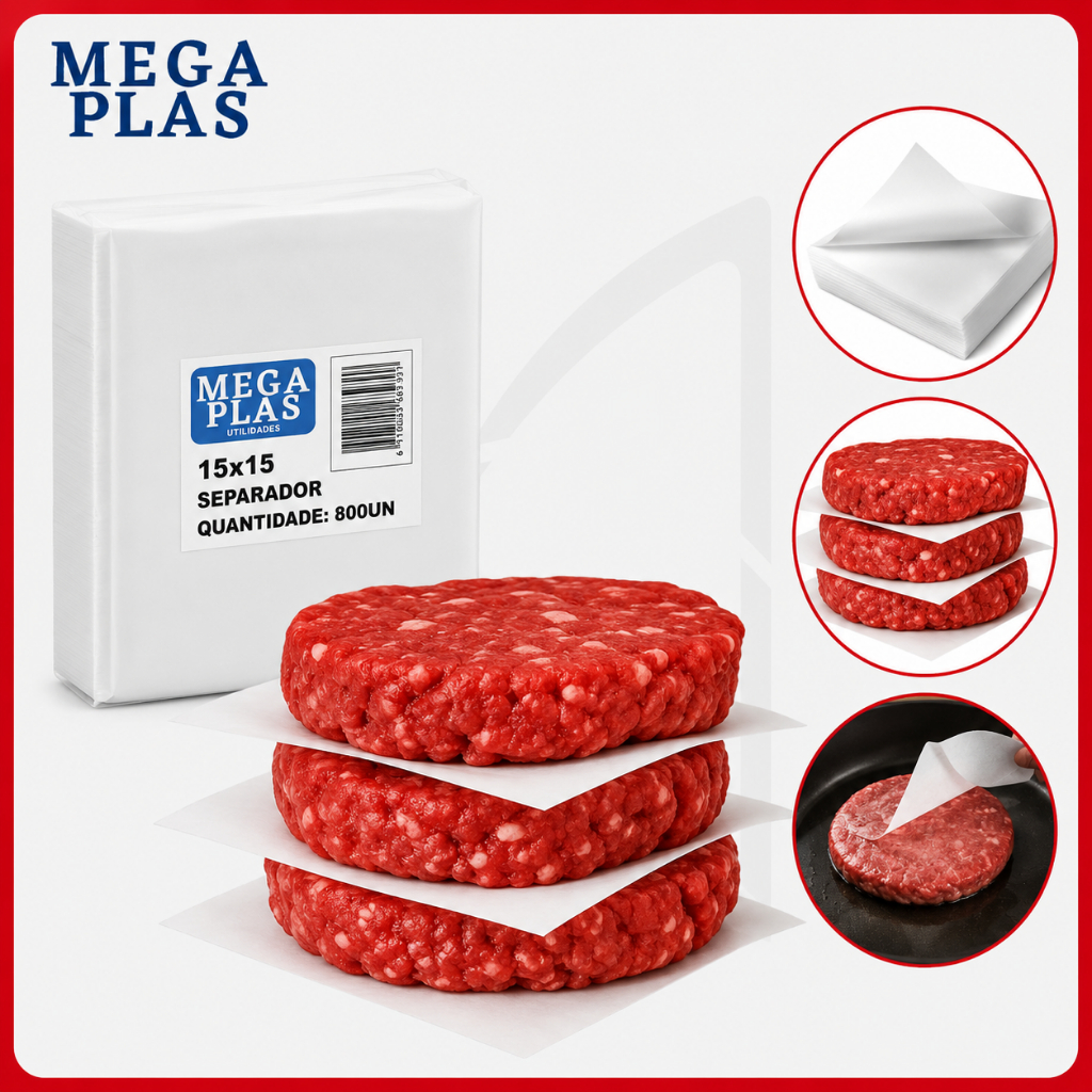Separador Hambúrguer 800 Unidades 15x15cm Papel Para Açougue Hamburgueria