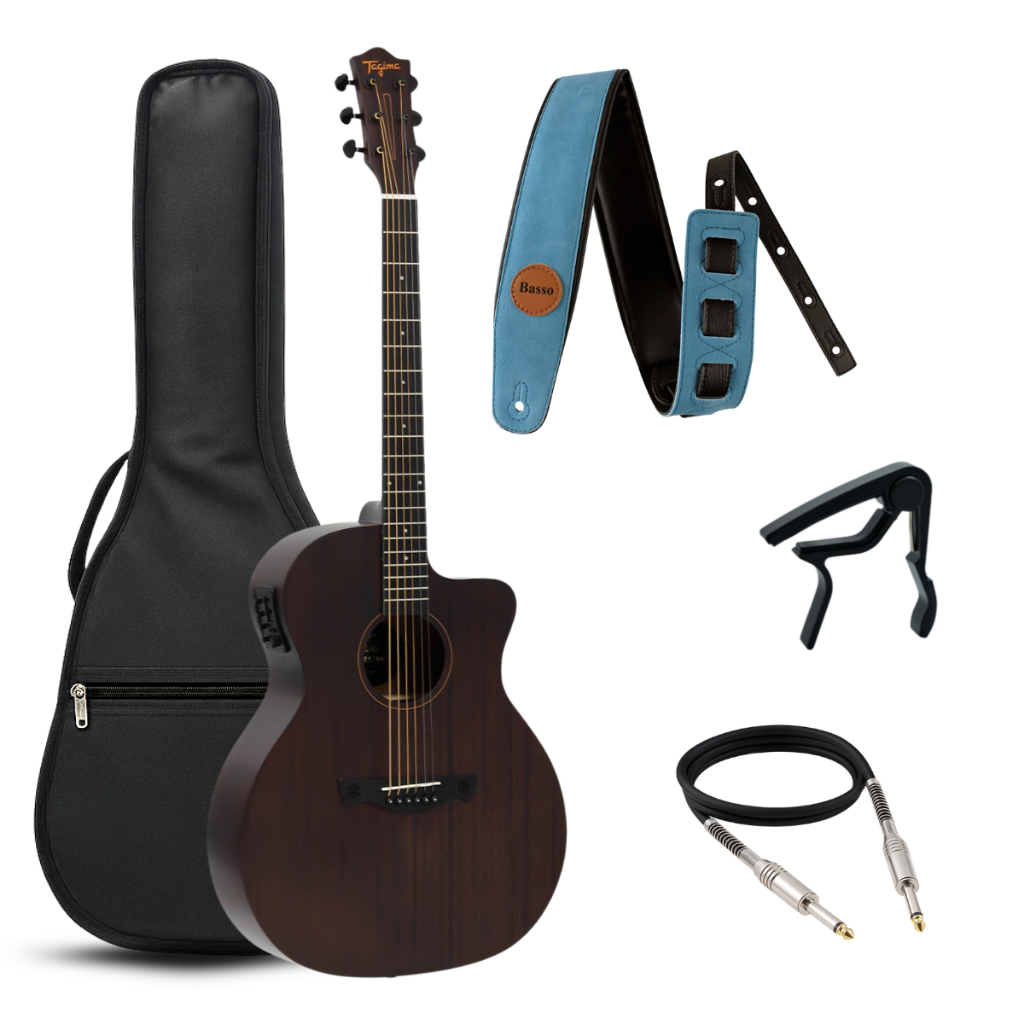 Violão Tagima Grand Auditorium Cutaway Dallas Gran Reserva DKMOP All Sapele Bag Correia Basso Capotraste