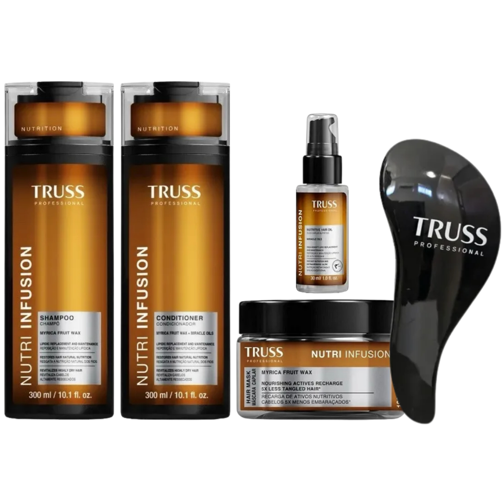 Kit Truss Nutri Infusion Shampoo 300ml, Condicionador 300ml, Mask 180g e Óleo 30ml +BRINDE Escova Truss