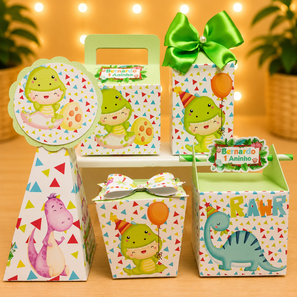 Kit Festa Dinossauro Baby Personalizado | Lembrancinhas Dinossauro | Caixinhas Personalizadas Pegue e Monte