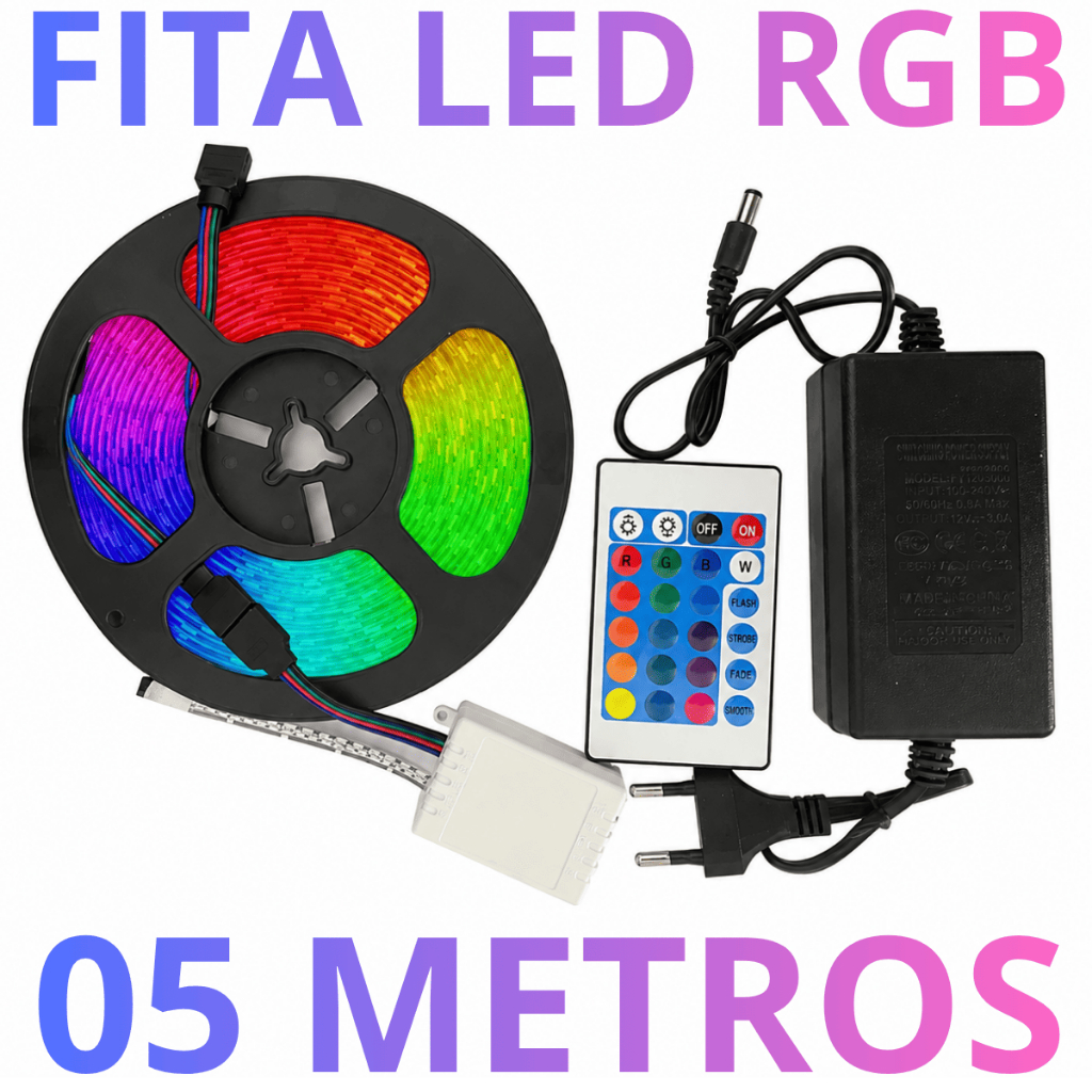 Fita LED Rgb 5050 com Fonte Bivolt 127v 220v Iluminação LED Decoração Sancas Gesso Armários