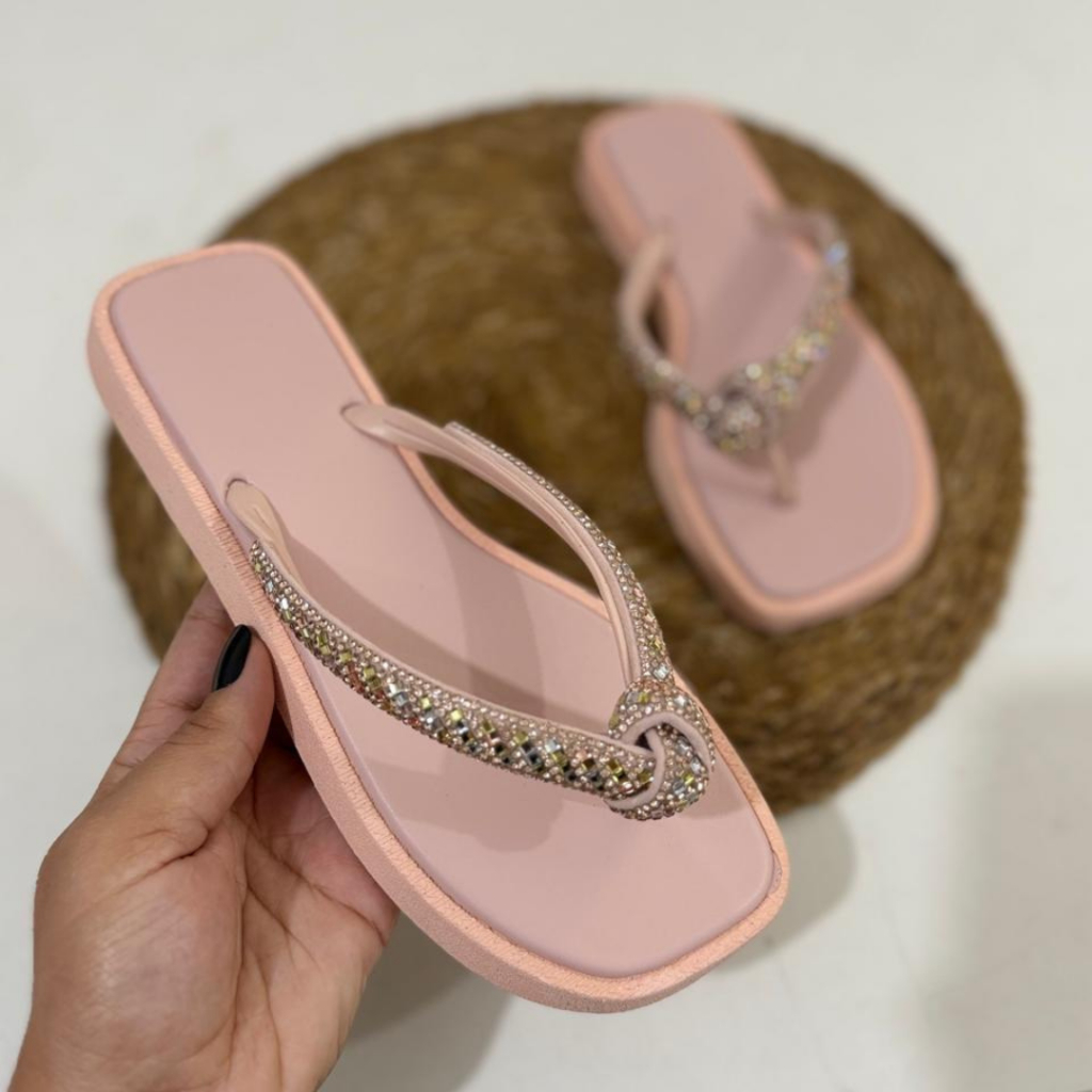 Chinelo Luxo Strass Feminino Confortável Antiderrapante com Pedrarias
