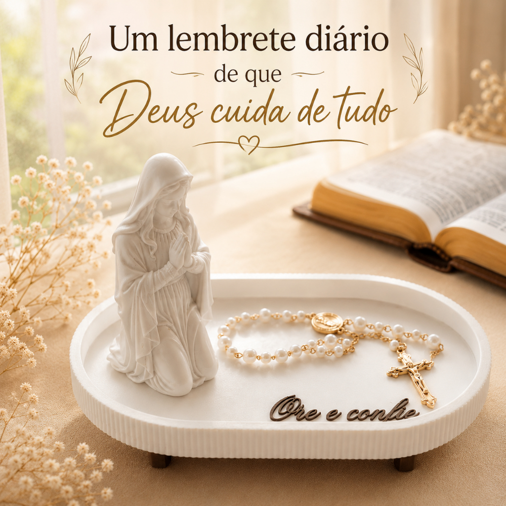 Porta Terço Nossa Senhora Decorativo Católico | Presente Religioso com Bandeja