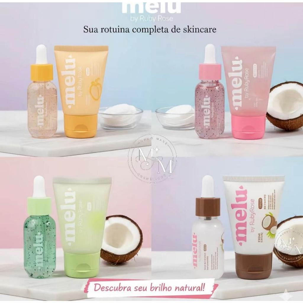 RubyRose Kit Sérum + Creme Facial Melu by RubyRose Gel Facial e Sérum Detox Melancia para Pele Radiante
