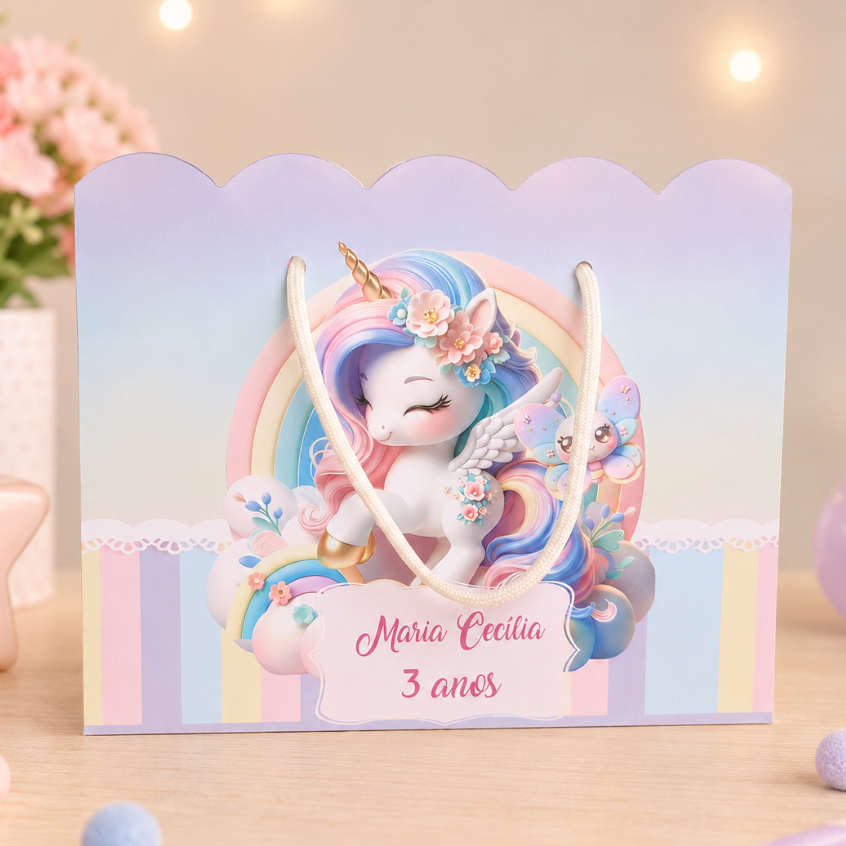 UNICORNIO Sacola Surpresa Personalizada para Festa de Aniversario Lembrancinha Pegue e Monte G