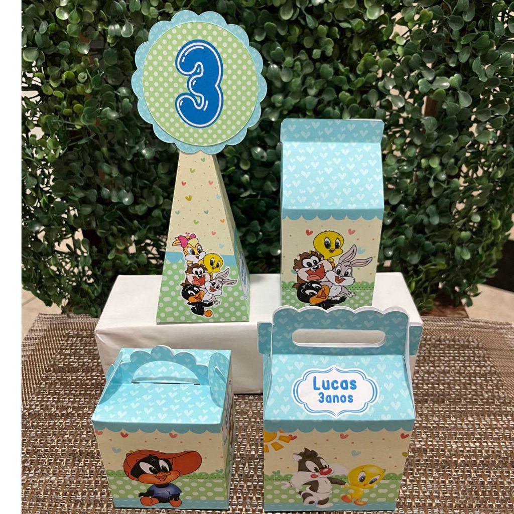 Lembrancinha caixinha personalizada looney tunes baby Menino caixinha aniversario looney tunes kit festa mimos decoração