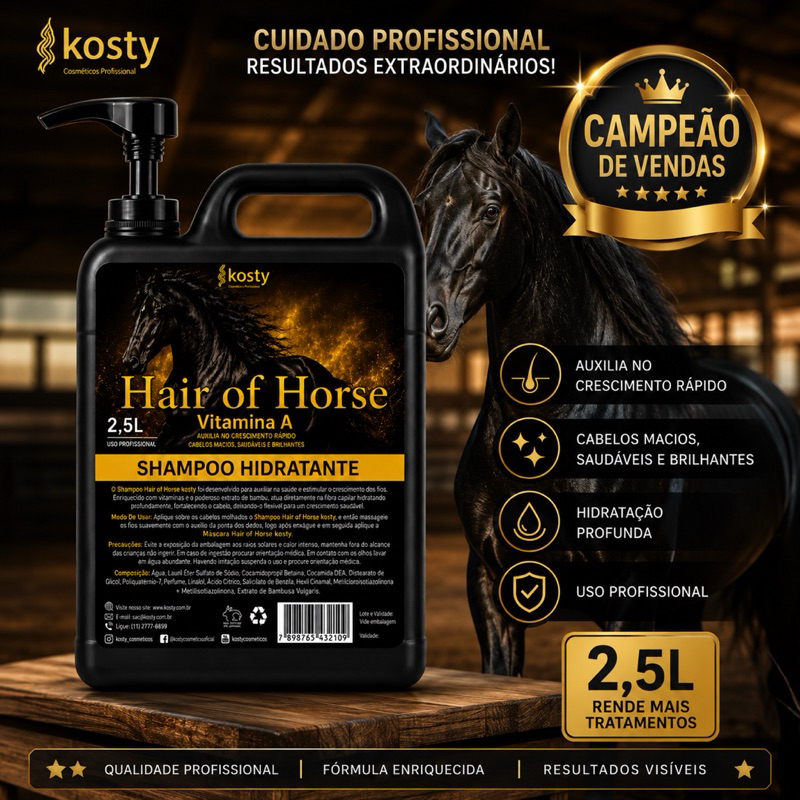 Shampoo Hair Of Horse Vitamina A 2,5L Crescimento Capilar Hidratação Profunda Uso Profissional