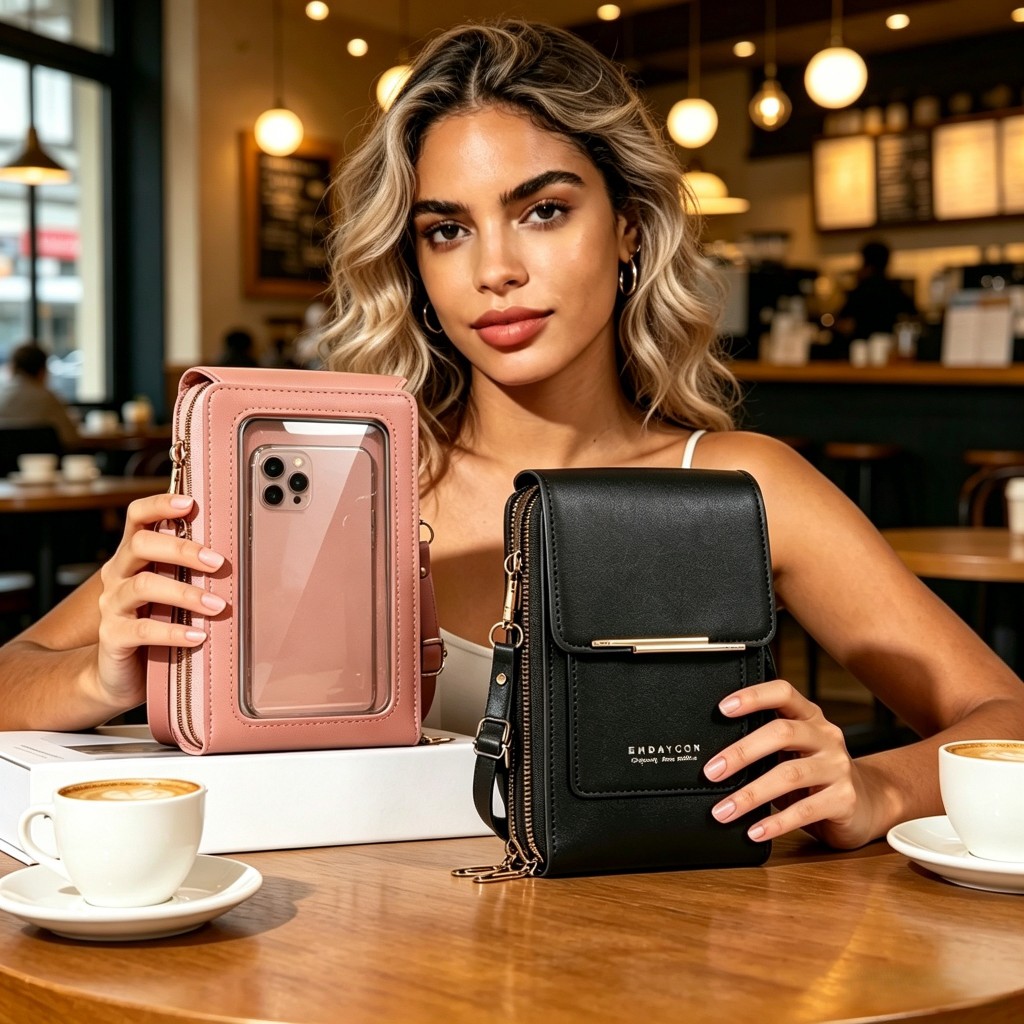 Bolsa Feminina Touch Screen Transversal Porta Celular Multi Compartimentos Fecho Magnético Alça Removível