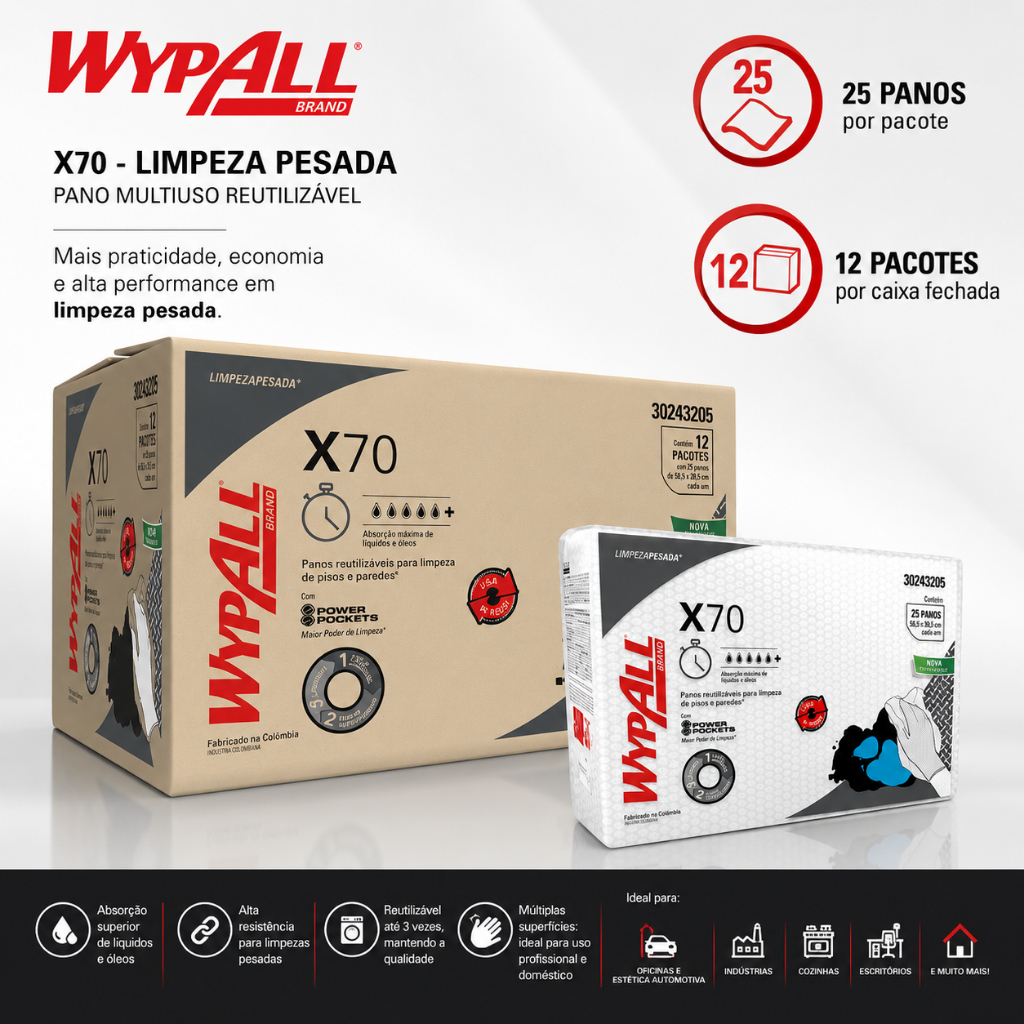 300 Pano De Limpeza Multiuso Wypall X70 Kimberly-clark Hydroknit Extra Grande