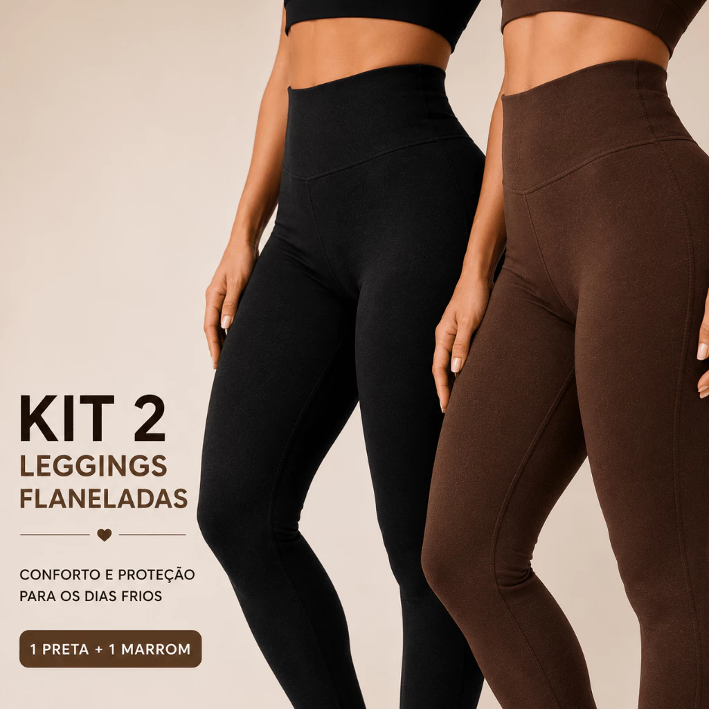 Kit 2 Calças Legging Flaneladas Térmicas Peluciadas Cintura Alta Inverno Preta e Marrom