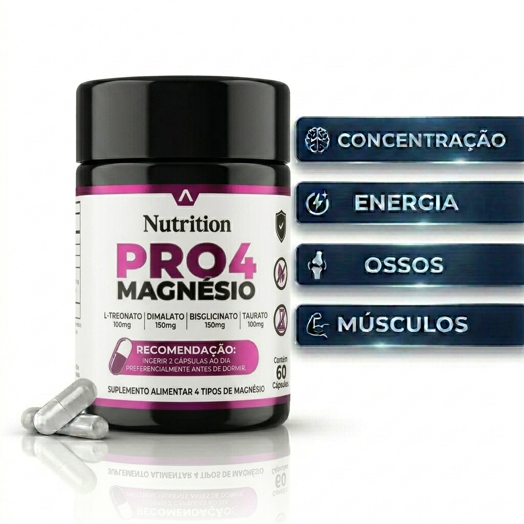 PRO4 Magnésio 4 em 1 - (Magnésio Treonato, Dimalato e Bisglicinato e Taurato) 60 Cáps