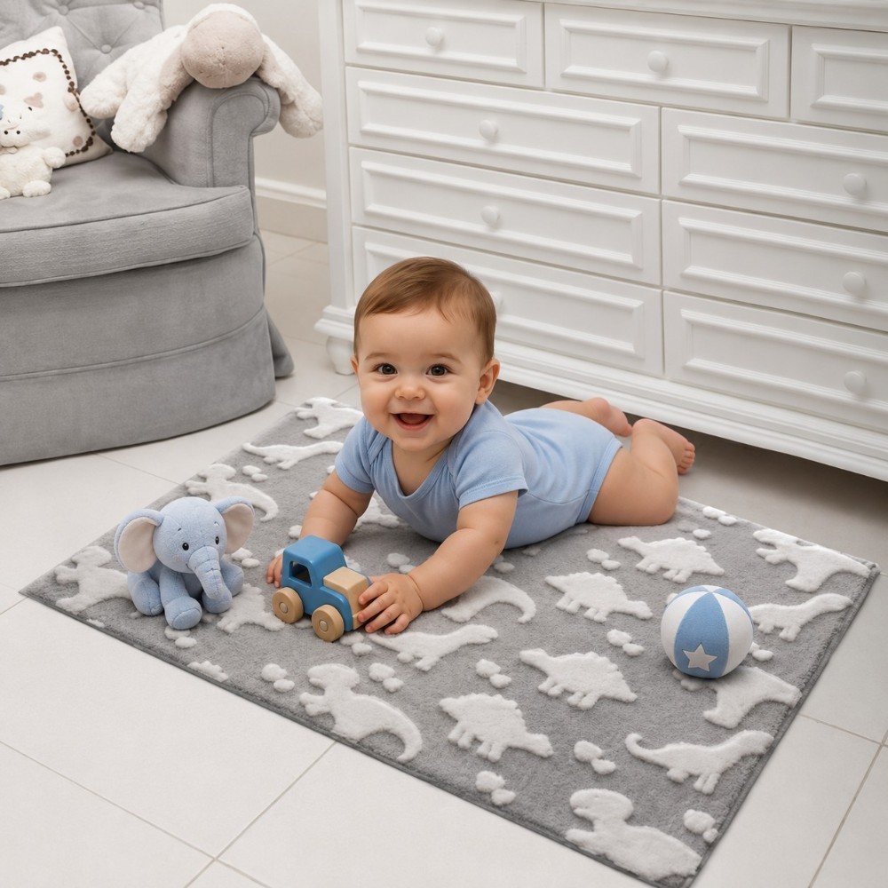 Tapete Infantil Jolitex Mimo Dino Cinza 70cmx100cm