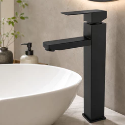 Torneira Monocomando Banheiro Alta Preta Fosca Misturador Para Pia Cuba Lavabo Quadrada Luxo Slim