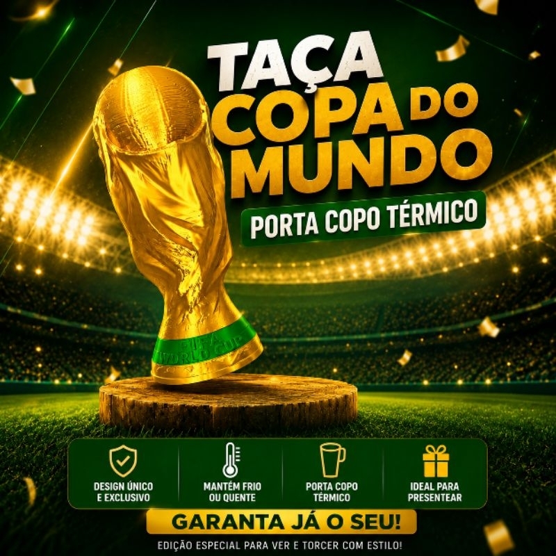 Taça Estilo Copa do Mundo Porta Copo Térmico | Decoração Gamer, Futebol | Presente taça copa do mundo porta copo térmico