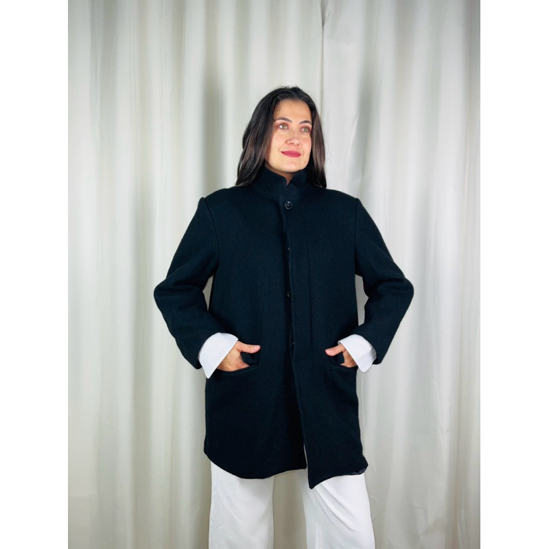 Casaco lã batida preto vintage 90's CARVEN PARIS TAM 42