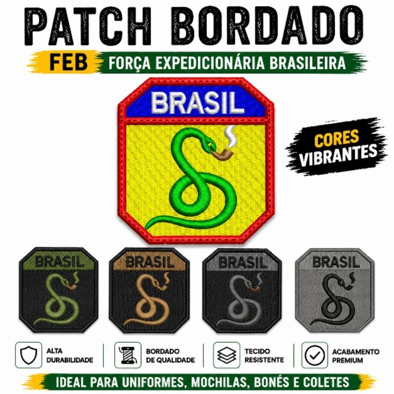 Patch bordado Brasil FEB Força Expedicionária Brasileira com  Termocolante ou Carrapicho