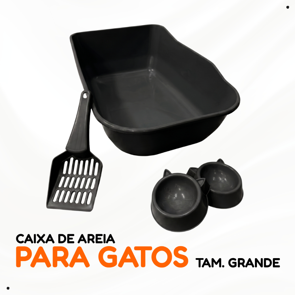 Kit Caixa de Areia Grande + Comedouro + Pá Higiênica para Gatos Grande Pet Bandeja Pipcat