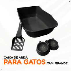 Kit Caixa de Areia Grande + Comedouro + Pá Higiênica para Gatos Grande Pet Bandeja Pipcat